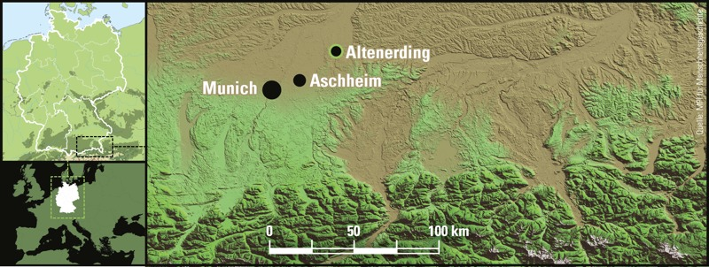 Map of the location of the Altenerding archaeological site where the remains of Justinian plague victims were found.
